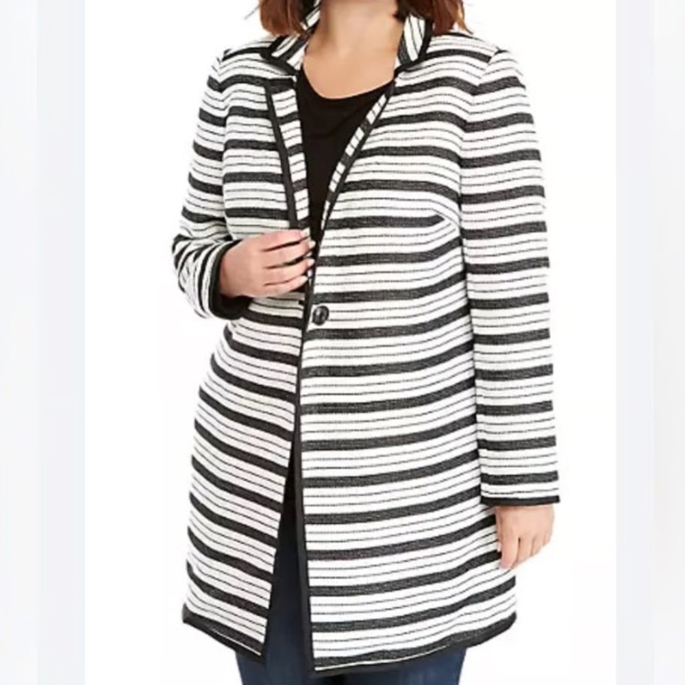 The Limited Black/White Stripe Tweed Mid-Length Blazer Jacket Size 12